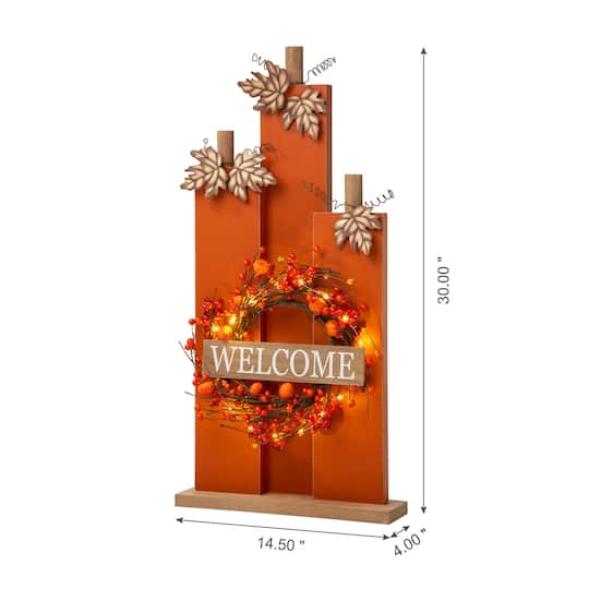 Glitzhome® 30" Fall Lighted Pumpkin & Wreath Décor with Timer
